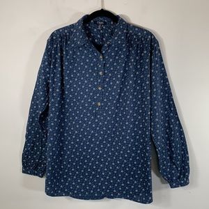 Chaps Denim Prairie Floral Pleated Women’s Size XL Pullover Blue Shirt Blouse